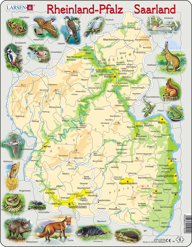 A2 - Rheinland-Pfalz physical map :: Other maps :: Puzzles :: Larsen ...