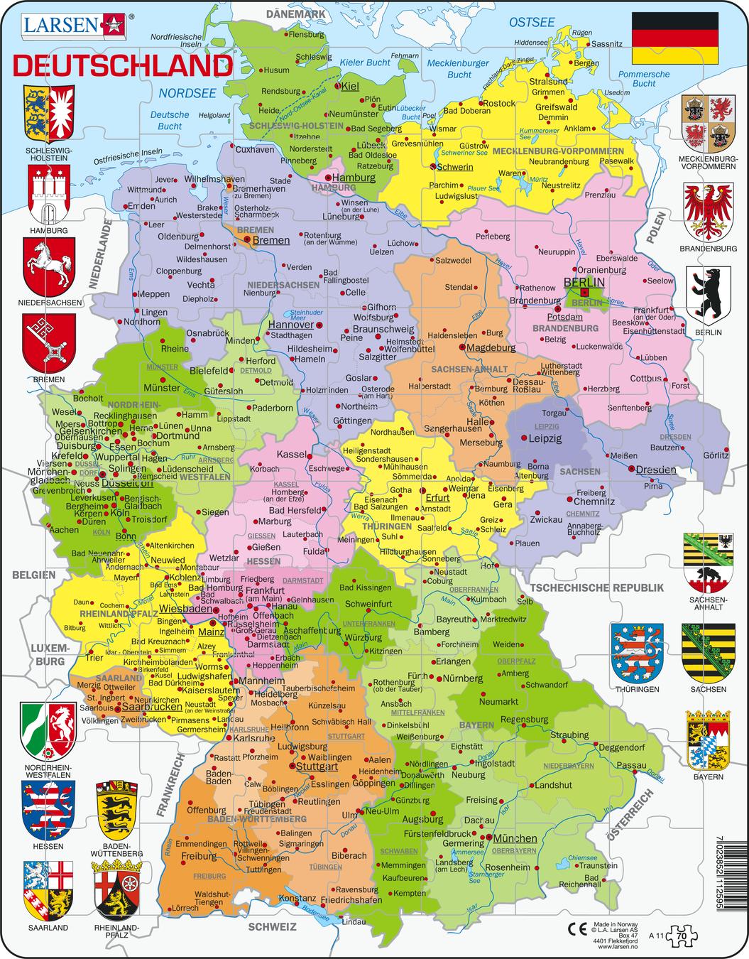A11 Germany Political Map Maps Of Countries Puzzles Larsen Puzzles 8556