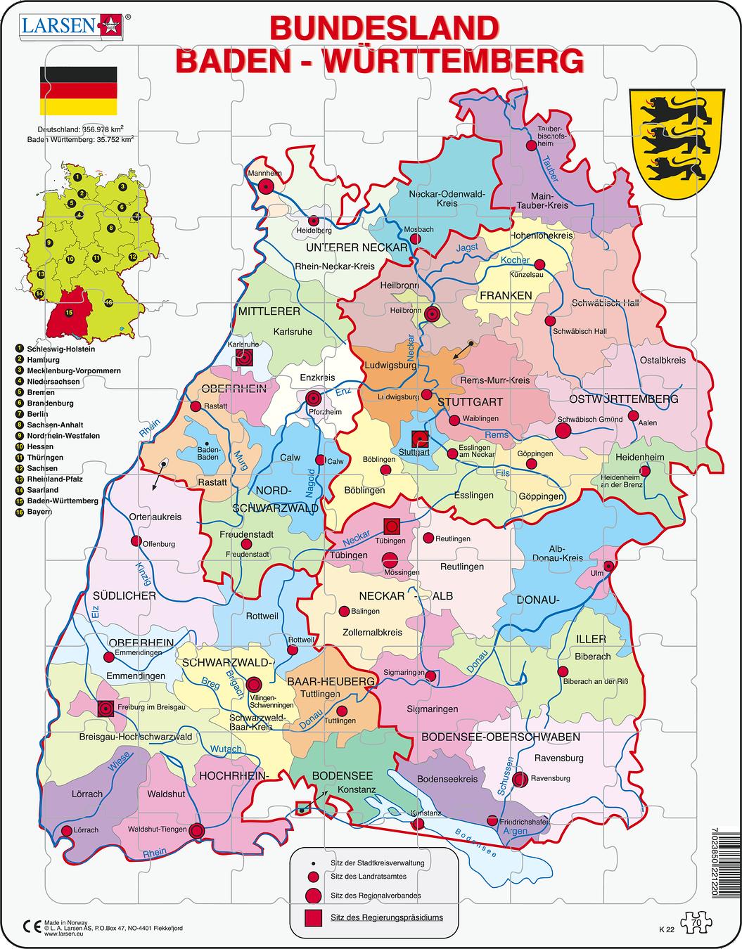 K22 Baden Württemberg Political Other Maps Puzzles Larsen 8019