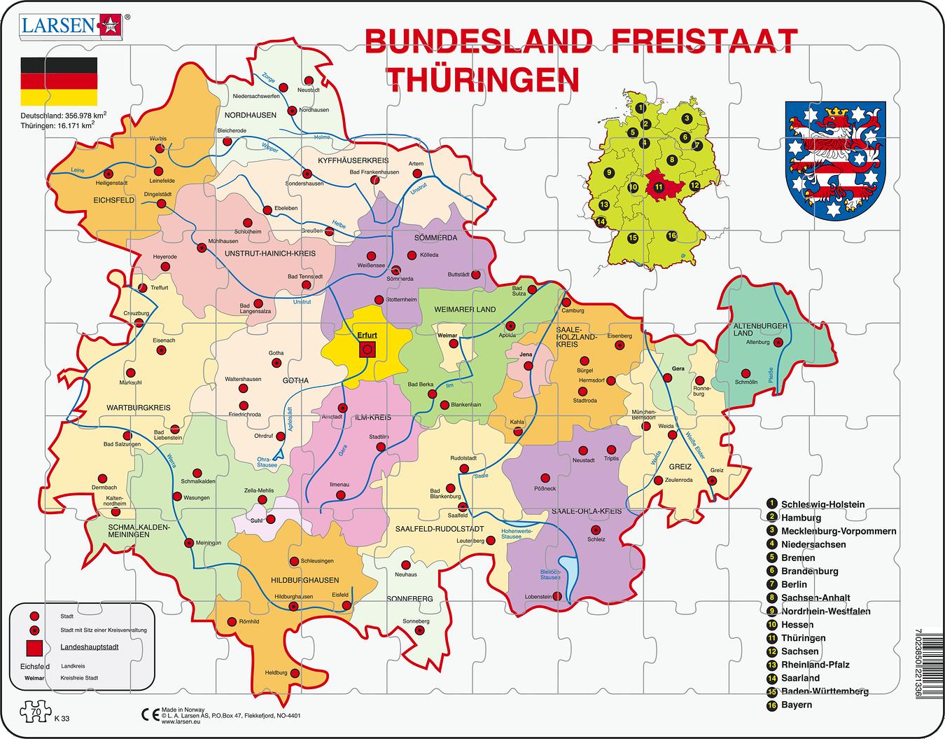 K33 Freistaat Thüringen Political Other Maps Puzzles Larsen Puzzles 7540