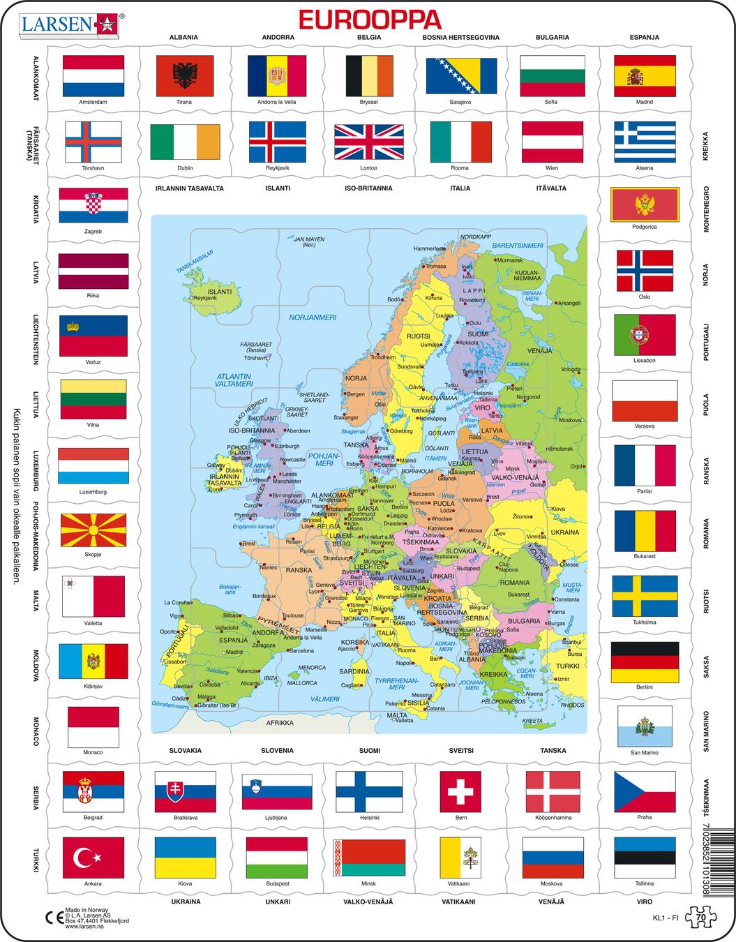 Kl1 Flags And Political Map Of Europe Maps Of The World And Regions Puzzles Larsen 6767