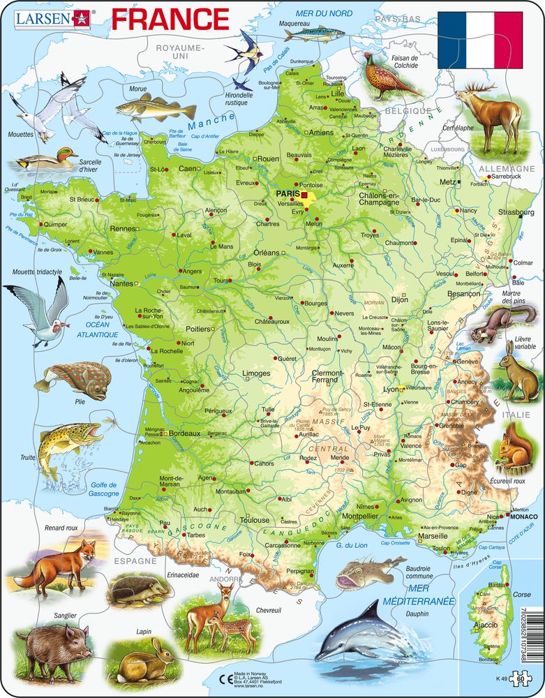 K49 - France Physical Map :: Maps of countries :: Puzzles :: Larsen Puzzles