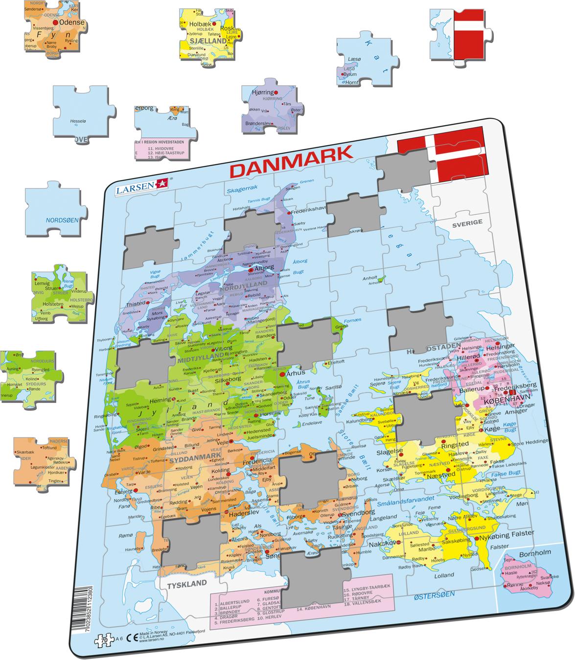 A6 Denmark Political Map Maps Of Countries Puzzles La 5789