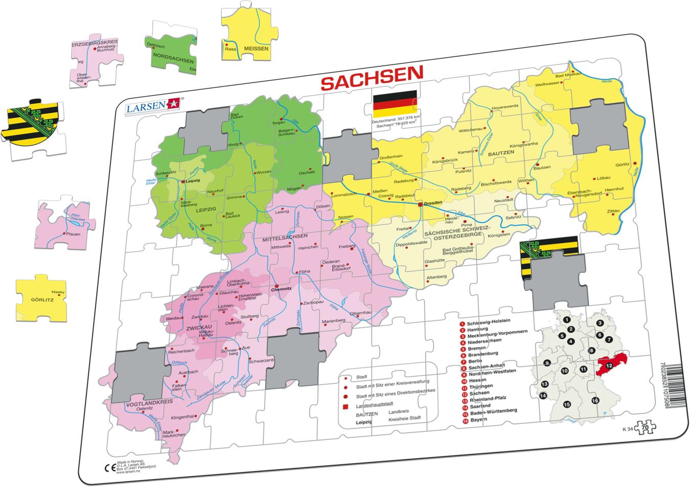 K34 Freistaat Sachsen Political Other Maps Puzzles Larsen Puzzles 8266