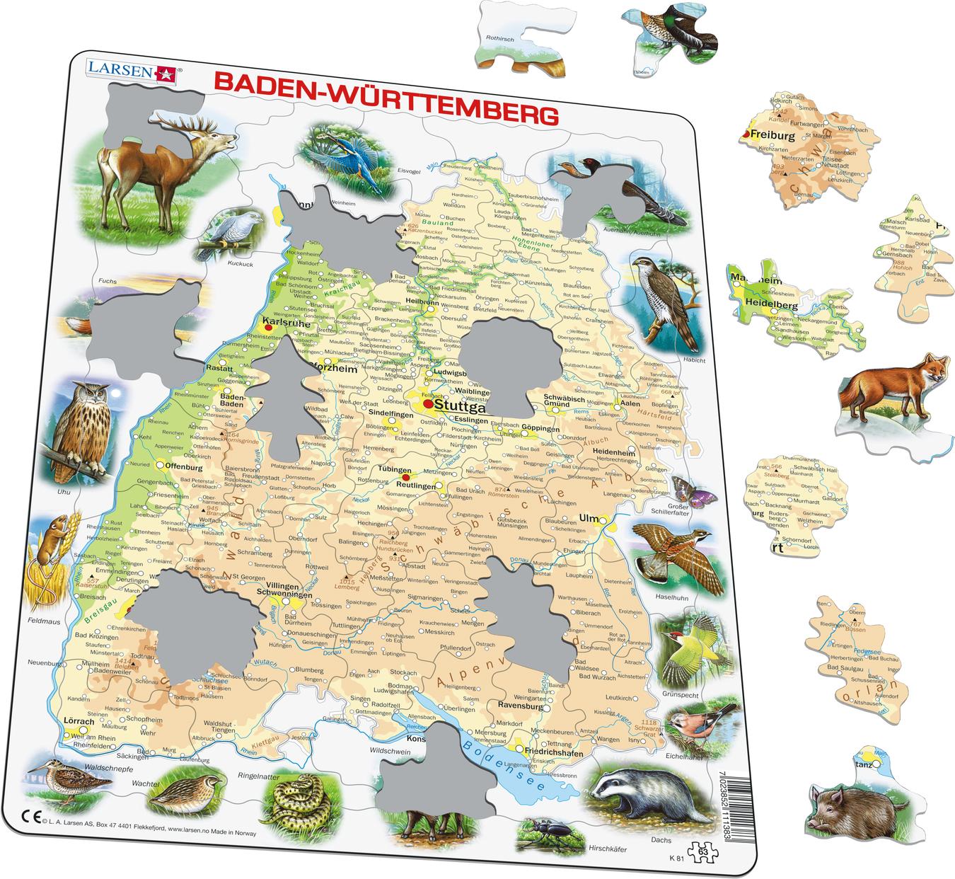 K81 Baden Wurttemberg Fysisk Kart Andre Kart Puslespill Larsen Puslespill 5209