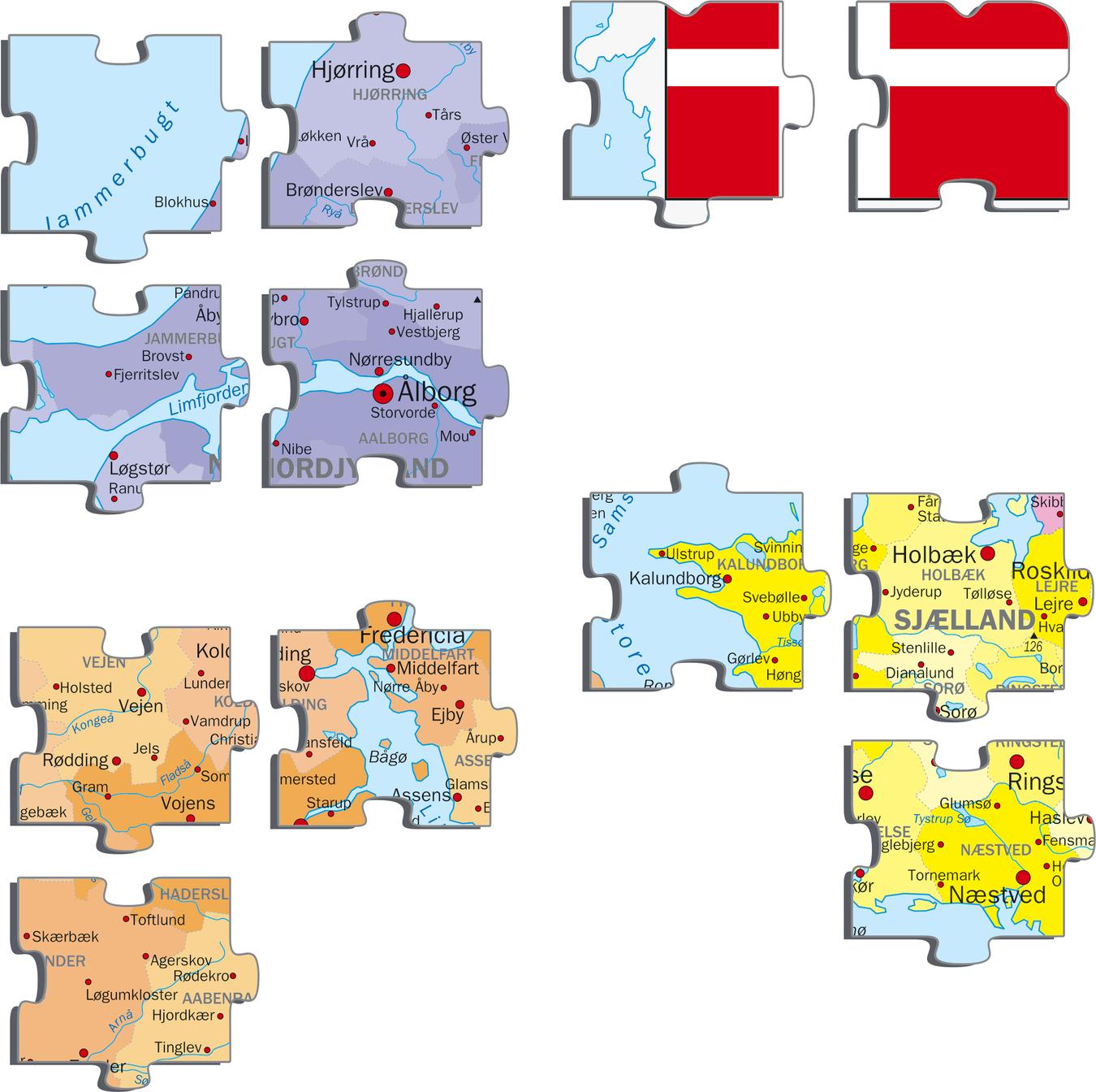 A6 Denmark Political Map Maps Of Countries Puzzles Larsen Puzzles 3272