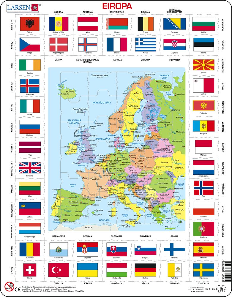 Kl1 Flags And Political Map Of Europe Maps Of The World And Regions Puzzles Larsen 7792