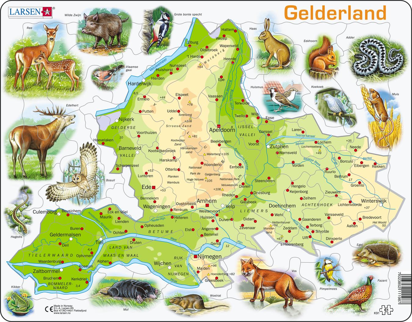 K91 Gelderland Physical Map Other Maps Puzzles Larsen Puzzles 3828