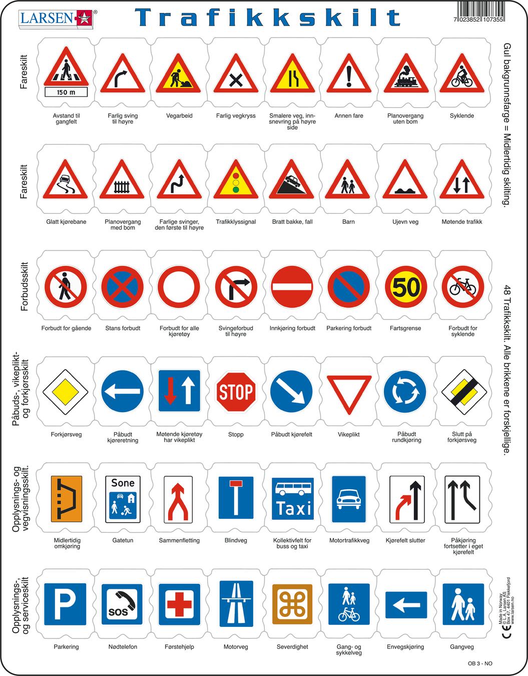OB3 - Trafikkskilt :: Vitenskap Og Fakta :: Puslespill :: Larsen Puslespill