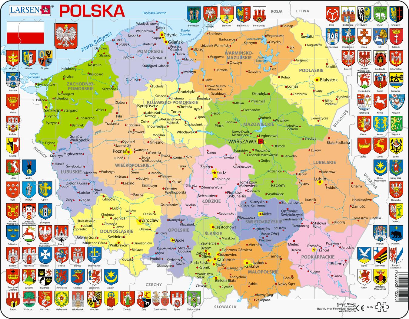 K97 Poland Political Map Maps Of Countries Puzzles Larsen Puzzles 6653