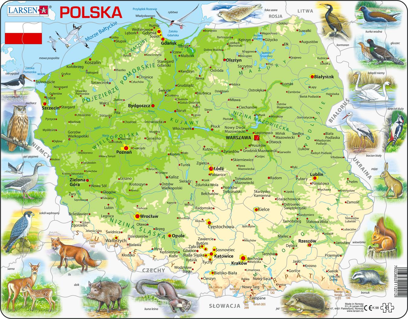 K98 - Poland Physical Map :: Maps of countries :: Puzzles :: Larsen Puzzles