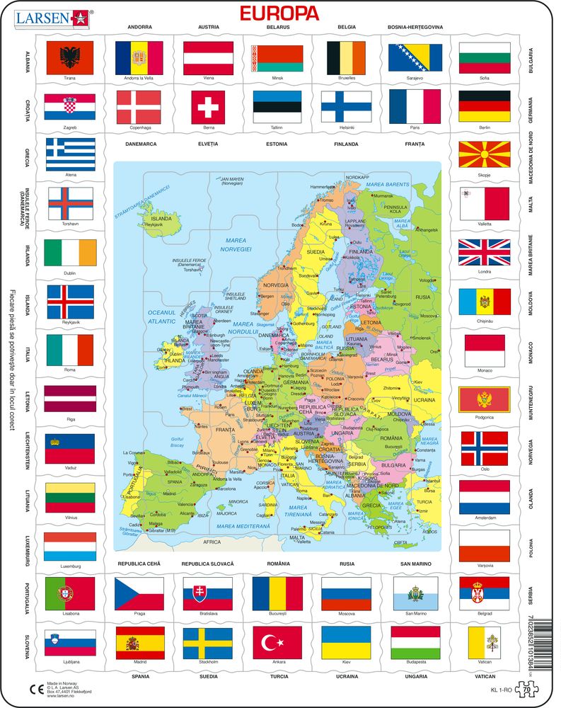 Kl1 Flags And Political Map Of Europe Maps Of The World And Regions Puzzles Larsen 5962